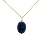 Collier doré grand scarabée pierre lapis 42 cm