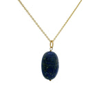 Collier doré grand scarabée pierre lapis 42 cm