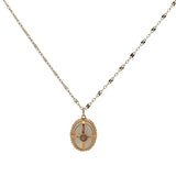 Collier doré original pendentif ovale pierre de lune et cage 50 cm