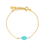 Bracelet doré pierre ovale turquoise facettée et petites pierres amazonite