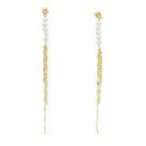 Boucles d'oreilles dorées perles de culture et chaines torsadées