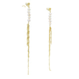 Boucles d'oreilles dorées perles de culture et chaines torsadées