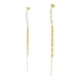 Boucles d'oreilles dorées perles de culture et chaines torsadées