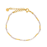 Bracelet doré en quartz rose et tubes dorés