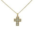 Collier doré croix en pierre de lune taillée en carrés 42 cm