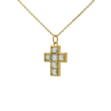 Collier doré croix prehnite 42 cm