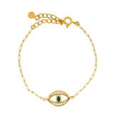 Bracelet doré oeil évidé avec onyx verte avec zircons blancs