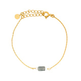 Bracelet doré pierre rectangle en Labradorite et Pierre de lune autour