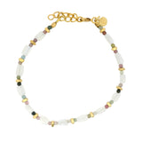 Bracelet doré pierre de lune, tourmaline et disques dorés