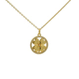Collier doré médaille trèfle évidé et zircons 42 cm