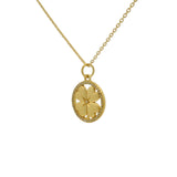 Collier doré médaille trèfle évidé et zircons 42 cm