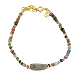 Bracelet doré tourmaline avec pierre centrale en labradorite