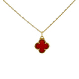 Collier doré trèfle onyx rouge 42 cm