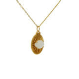 Collier doré médaille rayons de soleil et pierre de lune facettée 42 cm