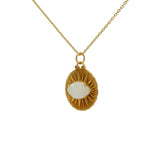 Collier doré médaille rayons de soleil et pierre de lune facettée 42 cm