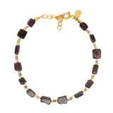 Bracelet doré grenat tourmaline et disques dorés