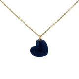 Collier doré grand coeur lapis 42 cm