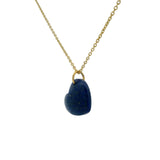 Collier doré grand coeur lapis 42 cm