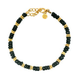 Bracelet doré onyx noir heishi et disques dorés