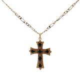 Collier doré croix gothique avec onyx noire et labradorite 60 cm
