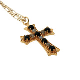 Collier doré croix gothique avec onyx noire et labradorite 60 cm