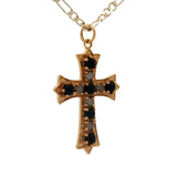 Collier doré croix gothique avec onyx noire et labradorite 60 cm