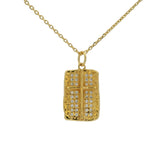 Collier doré plaque croix et zircons blancs 42 cm