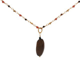Collier doré maille Rosary en pyrite, onyx rouge et oeil de tigre