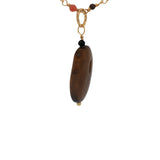 Collier doré maille Rosary en pyrite, onyx rouge et oeil de tigre