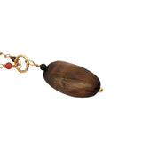 Collier doré maille Rosary en pyrite, onyx rouge et oeil de tigre
