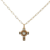 Collier doré croix avec prehnite taillée en carrés 50 cm