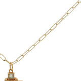 Collier doré croix avec prehnite taillée en carrés 50 cm