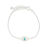 Bracelet en argent 925 oeil oval en zircons blancs et turquoise