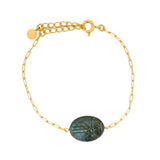Bracelet doré scarabée taillé dans la pierre labradorite