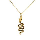 Gold necklace with zircon snake pendant