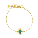 Bracelet doré fleur en onyx verte et zircons blancs