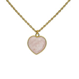 Collier doré coeur en quartz rose 50cm