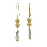 Boucles d'oreilles dorées en Labradorite et boules dorées brossées