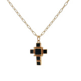Collier doré croix onyx noire 42 cm
