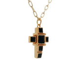 Collier doré croix onyx noire 42 cm