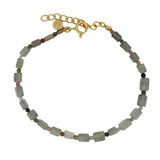 Bracelet doré duo pierres carrées et ronde labradorite et tourmaline