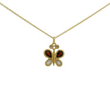 Collier doré papillon grenat et pierre de lune avec zircons blancs 42 cm