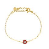 Bracelet doré maille rectangle avec oeil rouge rond