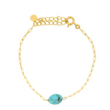 Bracelet doré maille rectangle turquoise lisse