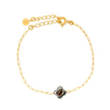 Bracelet doré petit trèfle nacre grise maille rectangle