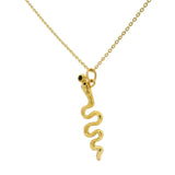 Hammered snake and zircon gold necklace