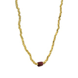 Collier doré avec Grenat et perles martelées dorées 40cm