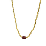 Collier doré avec Grenat et perles martelées dorées 40cm