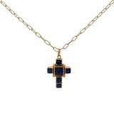 Collier doré croix lapis lazulis 42 cm