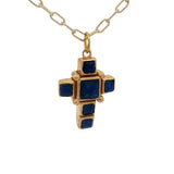 Collier doré croix lapis lazulis 42 cm